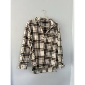 Jenni Kayne Womens Plaid Wool Blend Flannel Shirt Long Sleeve Top Size L Brown